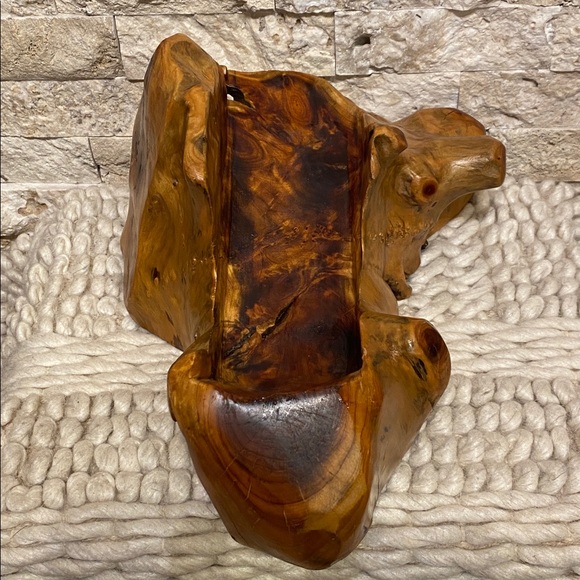 Burl Wood Bottle Cradle || Hand-Carved Root Sculptural - Picture 5 of 10